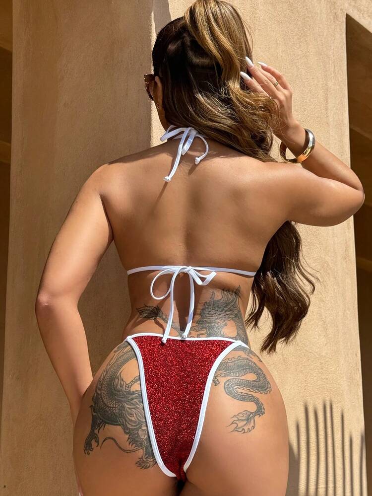 Women's Contrast Trim Colorblock Bikini Set Bra & Bikini Set Bottom Bikini Set For Summer Beach