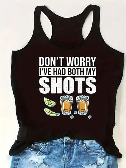 INAWLY 大码罩杯标语印花背心图案 T 恤女式上衣