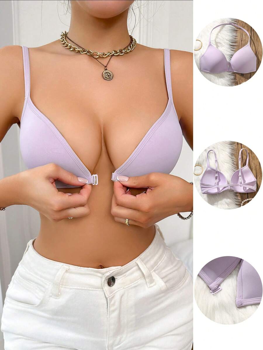 SHEIN 女士純色胸罩 - 淡紫色 - 查看 1