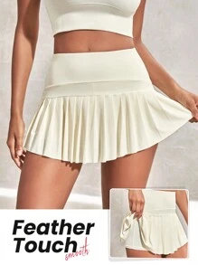 SHEIN Sports Váy thể thao xếp li màu trơn Quần vợt - Màu vàng - Xem 5