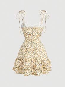 SHEIN MOD Women'S Front Tie Floral Print Spaghetti Strap Dress - Yellow - View 2