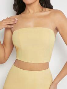 L'Amorae Set de 2 piezas con top tubo con corbata y falda con bajo ondulado en color amarillo mantequilla - Amarillo - Ver 5