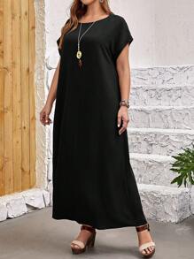 EMERY ROSE Vestido De Talla Grande De Manga Murciélago De Color Sólido