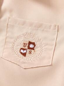 SHEIN 少女字母繡短袖襯衫與格紋裙子套裝 - 卡其色 - 查看 5
