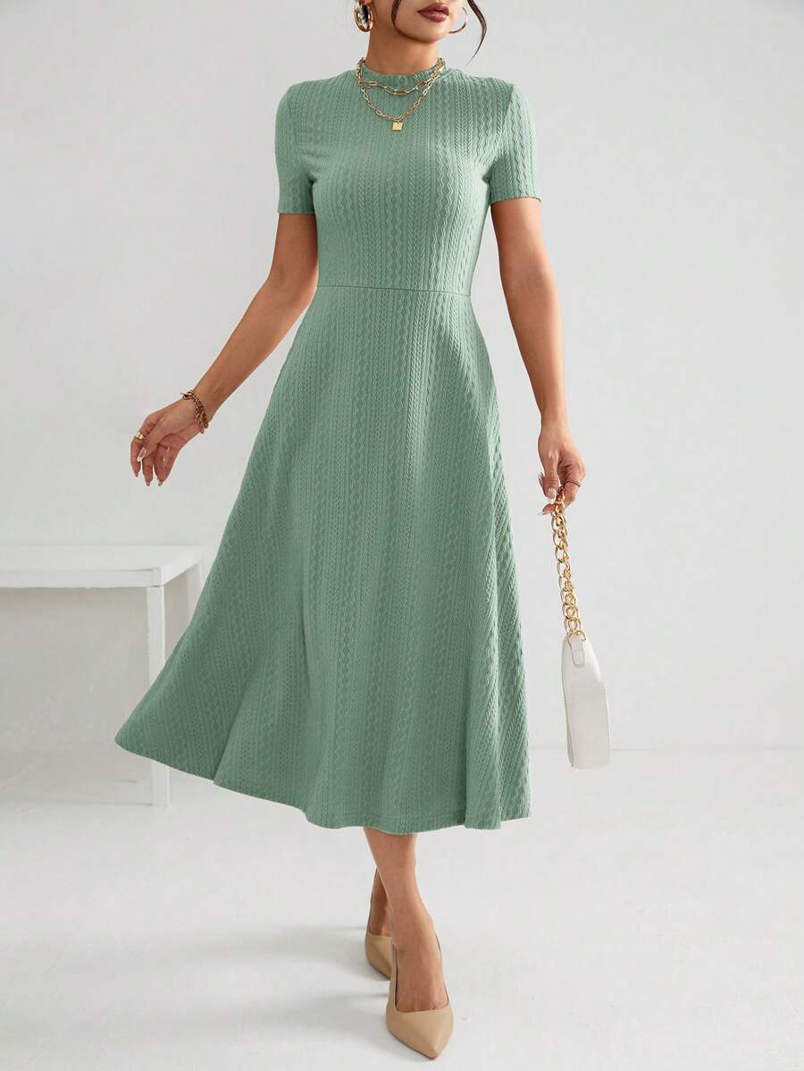 SHEIN Essnce Solid Colored Short Sleeve Stand Collar Women's Dress - Mint Green - View 1
