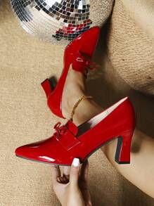 Women's Pointy Red High Heels With Gold Detailing - Red - View 4