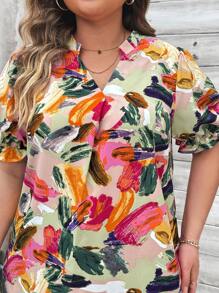 EMERY ROSE Plus Size Women's Puff Sleeve Floral Print Dress For Summer,Beach Dress Sundress,Holiday Outfits Boho