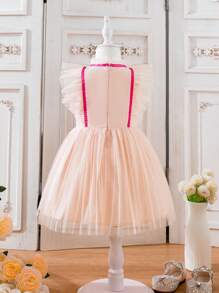 Vestido De Niña De Bebé Con Cremallera Invisible Con Cinta De Raso Y Parche Bordado De Flores