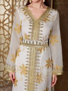 Al Najma Embroidery & Applique & Weave Design Dress - Apricot - View 6