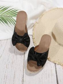 Sandalia Cómoda De Cuña Y Suela Gruesa Con Cuerda Para Mujer - Negro - Ver 4