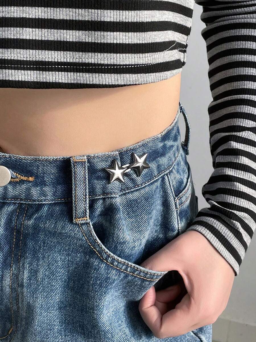 DAZY Fashionable Star Shaped Button Waistband - Black - View 1