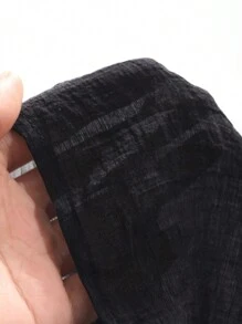 FRIFUL Solid Color Blouse With Diagonal Pocket And Lantern Sleeves Sheer Long Sleeve Top - Black - View 8