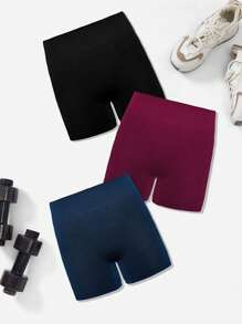 SHEIN Velisys 3 pezzi Pantaloncini sportivi senza cuciture con vita larga, pantaloncini per il sudore, pantaloncini da palestra, pantaloncini da ciclista per donne