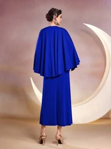Modelyn Women's Solid Color Cape Wrap Dress Long Evening Dresses - Blue - View 2