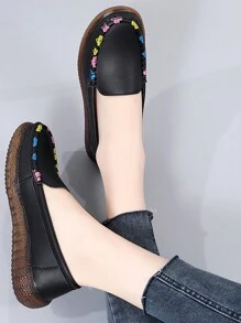 女士花紋平底鞋,休閒軟底滑步鞋,輕便舒適的豆鞋 - 黑色 - 查看 6