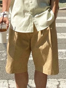 DAZY Men's Summer Solid Color Pleated Shorts - Khaki - View 4