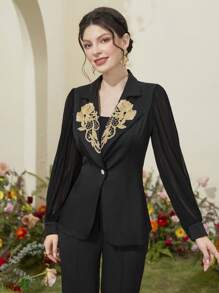 Modelyn Women's Soluble Lace Decoration Single-Breasted Blazer