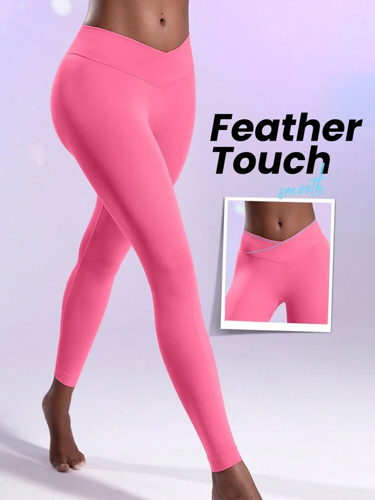 Ladies' Solid Color Asymmetric Waist Sports Leggings