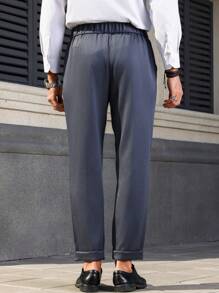 Manfinity Mode Men'S Plain Fold-Over Pleated Dress Pants - Dark Grey - View 2