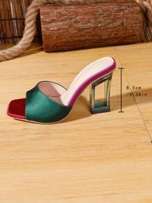 Women's Square Toe Transparent Hollow Out Crystal Patchwork High Heeled Sandals
