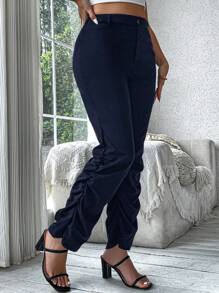 Calvaya Pantaloni lungi, cu pliuri, pliate, de mărime uni, slim fit - Albastru marin - Vizualizare 1