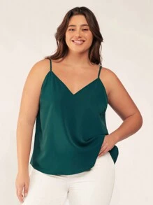 SHEIN BASICS Parte superior de verano tipo camiseta sin mangas de unicolor para tallas grandes - Verde Oscuro - Ver 1