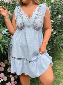 Flirla Rochie Dimensiune Plus Model Floral Cu Tivul Volanat - Albastru - Vizualizare 5