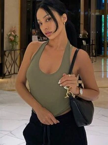 DAZY Solid Color Slim Fit Halter Neck Tank Top