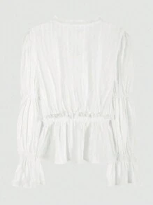 Áo croptop tay loe màu trơn dáng suông dành cho nữ, màu trắng, thích hợp cho mùa xuân/hè. - trắng - Xem 2