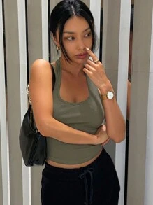 DAZY Solid Color Slim Fit Halter Neck Tank Top