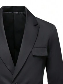 Manfinity Mode Men'S Single-Breasted Long Sleeve Suit Jacket And Pants Set - Black - View 3