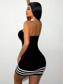 Zolique Striped Knitted Sweater Dress With Bodycon Design