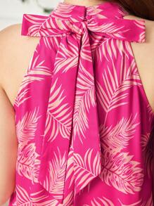 SHEIN Leap Crew Teen Girl Tropical Print Tie Back Halter Neck Dress - Hot Pink - View 4