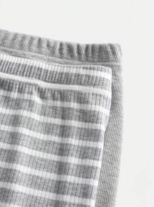 SHEIN Girlism Tween Girl 2pcs/Set Knitted Striped Leisure Skirt