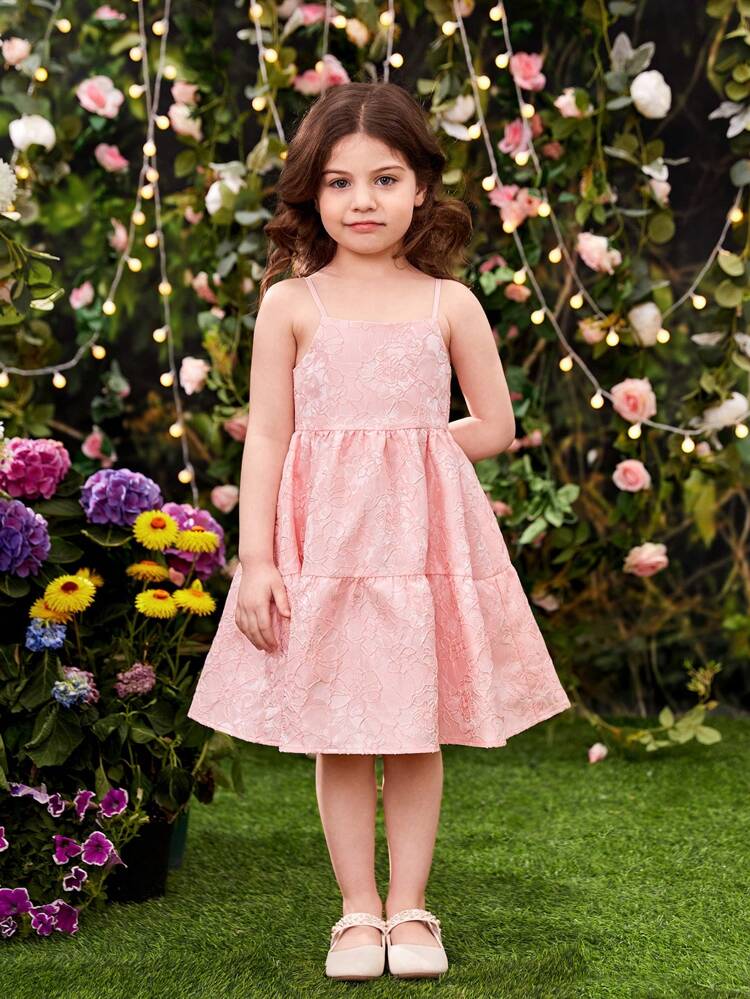 Young Girl Style Two-Piece Dress Set With Round Neck Bubble Sleeves Crop Cape And Floral Jacquard Dress