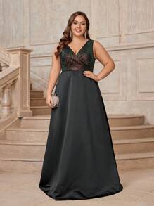 SHEIN Belle Robe De Soirée Élégante Grande Taille De Ligne A Et À Paillettes Colorées - Multicolore - Voir 1
