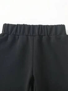 SHEIN 男童可愛休閒刺繡連帽衛衣及長褲套裝,舒適適用於秋冬季,不包含內襯衫 - 黑色 - 查看 5