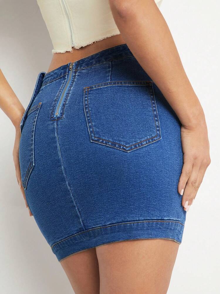 Asymmetric Overlay Mini Bodycon Denim Skirt