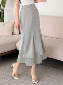 Dazy X KIMYOUJUNG Solid Color Spliced Mermaid Skirt