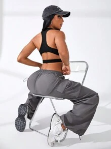 SHEIN Yoga Basic Của phụ nữ Màu thuần Xu hướng: Cắt giảm Trở lại Bras thể thao - màu đen - Xem 3