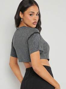 Hauture 不对称水洗短袖上衣，时尚适合夏季 - 灰色 - 查看 2