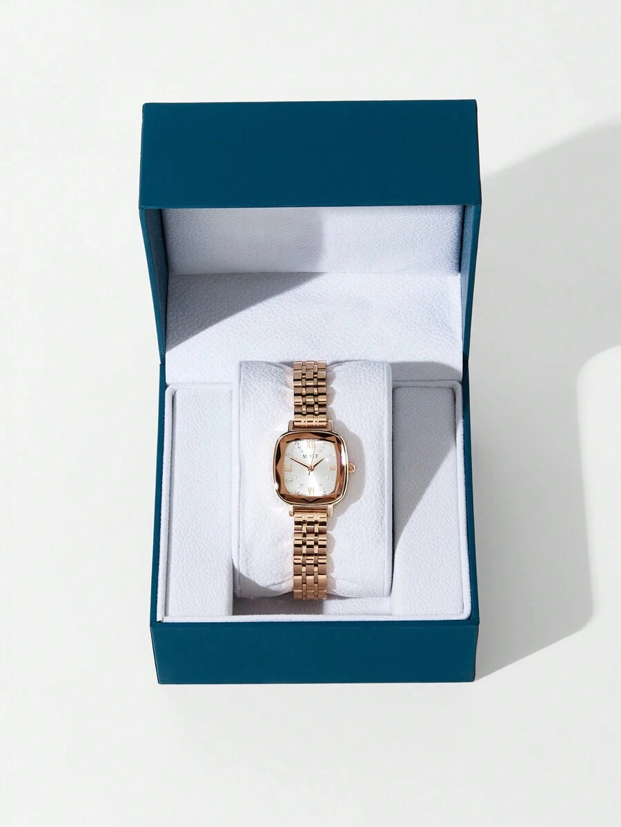 MOTF PREMIUM FASHIONABLE SMALL SQUARE DIAL QUARTZ WATCH FOR WOMEN - Apricot - View 1