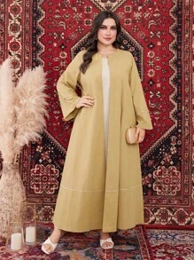 Al Najma 大碼彩色拼接阿巴婭連衣裙與喇叭袖+圓領無袖連衣裙 - 彩色 - 查看 7