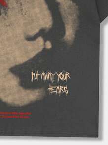 ROMWE MEN Grunge Punk Men's Portrait Printed Short Sleeve T-Shirt, Suitable For Daily Wear In Spring And Summer, School