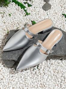 2024年新款春季低跟尖頭帶扣半拖鞋女款,適用於戶外 - 銀色 - 查看 5