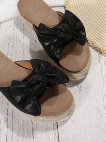 Sandalia Cómoda De Cuña Y Suela Gruesa Con Cuerda Para Mujer - Negro - Ver 6