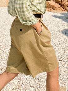 DAZY Men's Summer Solid Color Pleated Shorts - Khaki - View 6