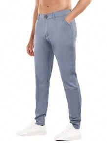 Men Casual Fit Chino Pants - Blue - View 4