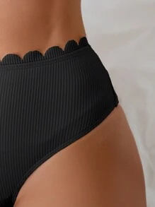 SHEIN Swim Damski Jednolity kolor Zestaw bikini Z Brzeg Scallop , Plaża Strój kąpielowy Lato