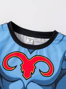 SHEIN 2 Stücke Junge Lässig & Sport College-Stil Muster Lose Rundhals Kurzarm T-Shirt und Shorts, geeignet für den täglichen Gebrauch, Schule, Reisen, Sport, Frühling und Sommer Saison